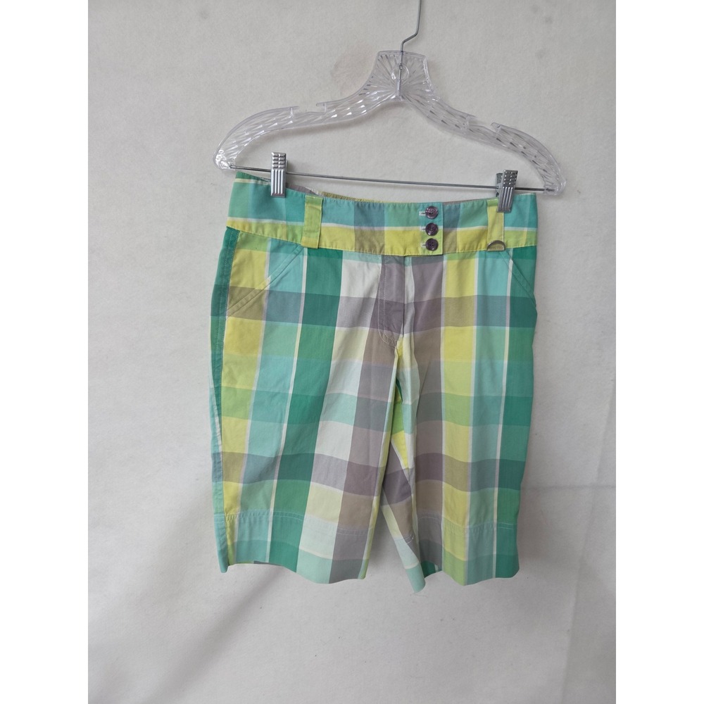 Lija Hyp Golf Plaid Shorts Womens 4 Green Yellow Check Cotton Blend Bermuda